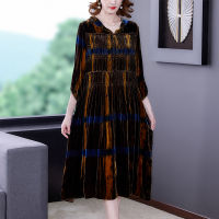 ZUOMAN jacquard Patchwork Velvet Dress Vintage Spring And Autumn Womens Long Sleeve Elegant Fashion Korean Style Clothes