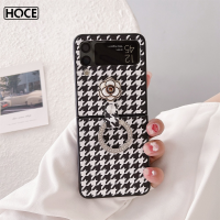 HOCE Luxury Camellia Houndstooth เคสโทรศัพท์สำหรับ Samsung Galaxy Z Flip 3 Z Flip 4 5G Z Flip3 Zflip3 Zflip4กันกระแทกฝาหลังพร้อมแหวนเจาะแฟลช