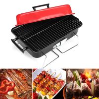 Barbecue  Grills Stainless Steel BBQ Stove Outdoor Wire Meshes Tools Outdoor Foldable Charcoal Grills For Picnic For 3-5 Person Black+Red