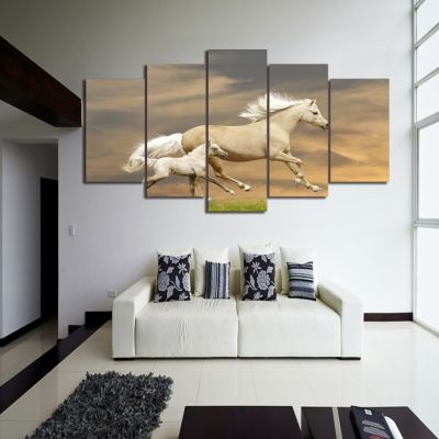 Zhangyanhui2 5แผง White Horse Art ภาพวาดผ้าใบ Cuadros Decoracion Wall Art ภาพตกแต่งบ้านสำหรับห้องนั่งเล่น Unframed 5ชิ้น