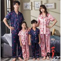 【Ready Stock】 ■✈ C22 Strawberry S-5XL Family Sleepwear Plus Size Women Pajamas Men Pajamas Kids Silk Pajamas Set Thin short Sleeve Girls Korean Loungewear