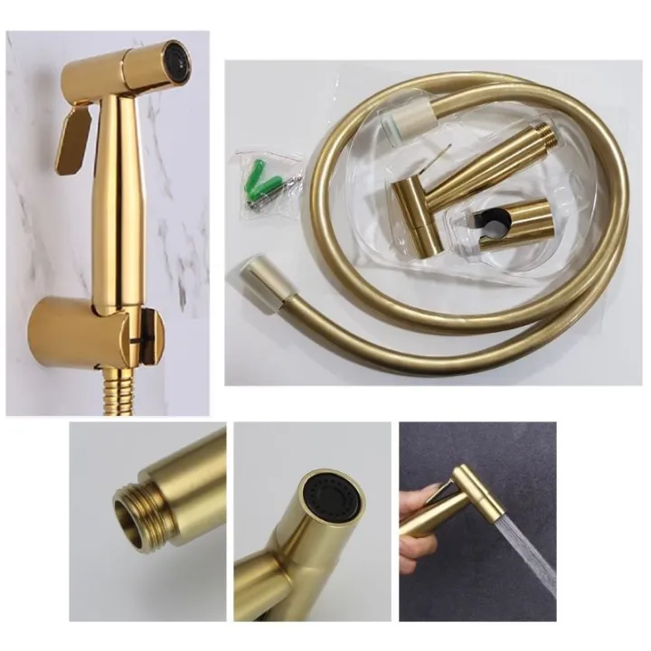 GOLD BIDET TOILET SPRAYER Set 3in1 Stainless Brushed Gold Shataff