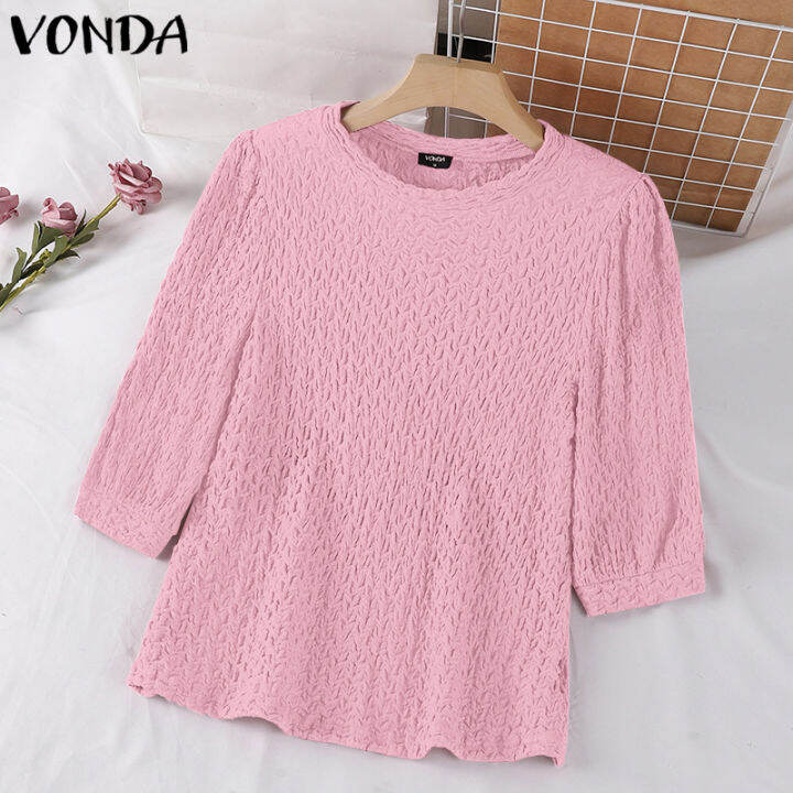 จัดส่งฟรี-fancystyle-vonda-เสื้อหนาคอกลมอเนกประสงค์ของผู้หญิงเสื้อจับจีบแขน3-4สำนักงานเดินทาง