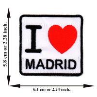 ตัดรีด ตัวรีดติดเสื้อ อาร์มปัก ติดเสื้อปัก ปักเสื้อ DIY ลาย I MADRID สีขาว ขอบดำ มีบริการเก็บเงินปลายทาง