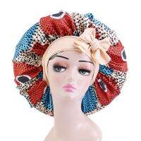 Extra Large Satin Sleeping Bonnets for Women African Pattern Ankara Print Long Tail Cap Wide Stretchy Band Hat Hair Accessories