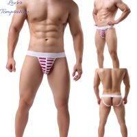 คนรักการ®กางเกงชั้นในเปิดก้นเซ็กซี่ลายทาง Jock Straps Briefs Thong Mid Rise Underpants