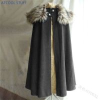 Mens Medieval Costume Cloak Larp Viking Winter Fur Collar Pirate Cosplay Cape Women Halloween Gothic Steampunk Costume