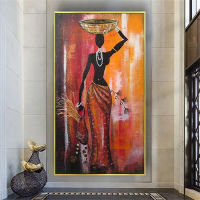 Woman with bowl! large traditional african Tribal woman oil painting wall art mural canvas picture home living room decoration