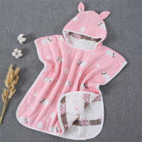 Hotsale six layers baby cloak bathrobe bath towel 60*60cm kids cloak hooded towel with poncho children hooded bath towel