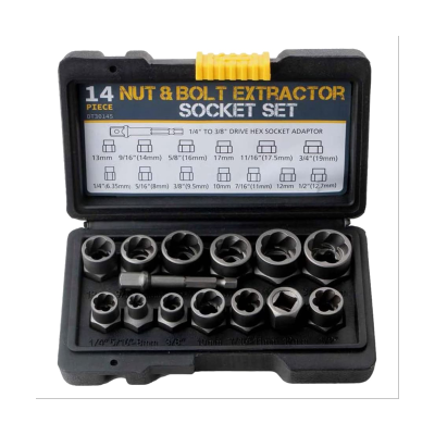 14Pcs Impact Bolt &amp; Nut Remover Set Stripped Lug Nut Remover with Hex Adapter Extraction Socket Set