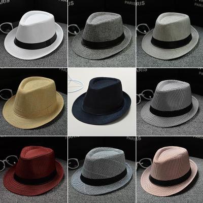 ปานามาสีทึบผ้าฝ้ายและผ้าลินินหมวกบังแดดหมวกแนวแจ๊สหมวกทรงสูงสำหรับทั้งหญิงและชาย Bsy1หมวกบังแดดภาษาอังกฤษของคู่รัก