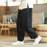 ผู้ชาย Harajuku Harem กางเกง2022ใหม่ผ้าฝ้ายลินิน Joggers กางเกงชาย Vintage สไตล์จีน Sweatpants Drawstring Cross Bloomers