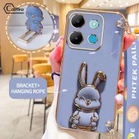 Callfire เคสสายรัดข้อมือแบบยาวสำหรับ Infinix Note 30i Note 30 Pro 4G 5G Note 30 VIP Smart 7 X6710 X678 X6711 X6833B X6515ตัวยึดกระต่ายเชือกแขวนหรูหราชุบกล้องสี่เหลี่ยมนิ่มป้องกันยาง