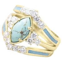 3PCS Ring Set Natural Turquoise Diamond Rings Mothers Day Birthday Gift Jewelry for Women,Girls,Mom,Her