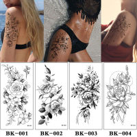 Black Rose Temporary Tattoos Sticker Women Waterproof Long Lasting Tattoos Sticker Sexy  Sketch Arm Legs Body Art Fake Tattoos Stickers