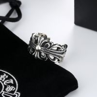 Chrome Hearts1❣ Tide brand cross titanium steel ring Japanese and Korean trendy people retro male and female students open index finger couple ring