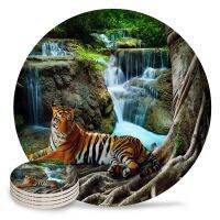 Forest Animal Tiger Placemat Coffee Drinks Dining Table Mats Absorbent Ceramics Coaster For Kitchen