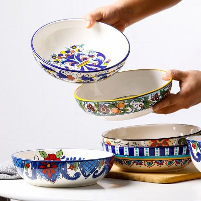 จานชามสลัดจานซุปเซรามิกสุดสร้างสรรค์สไตล์ยุโรปและอเมริกา8นิ้วถาดลึกตะวันตกบนโต๊ะอาหาร Guanpai4จานกลม