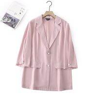 【มีไซส์ใหญ่】Plus Size V-neck Womens 3/4 Sleeve Blazers Ladies Solid Color Elegant Spring Autumn Office-wear Outerwear