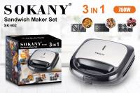 เครื่องทำวาฟเฟิล SOKANY 3in1  พร้อมถาดอบ 3ถาด  มีถาดแซนวิช ถาดวาฟเฟิล ถาดโดนัท สามารถทำได้หลักหลายในเครื่องเดียว พร้อมส่ง