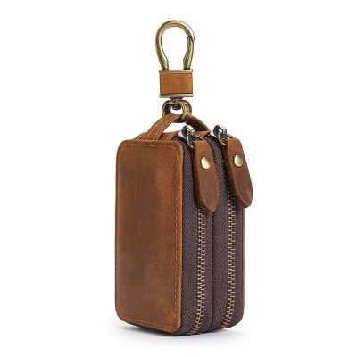 （Layor wallet）Layor กระเป๋าใส่กุญแจหนังวินเทจแบบพกพา,กระเป๋ากระเป๋าสำหรับใส่เหรียญหรือกุญแจรถ D0LF กระเป๋าคู่มีซิปกระเป๋าพวงกุญแจกระเป๋าจัดระเบียบกระเป๋าสตางค์