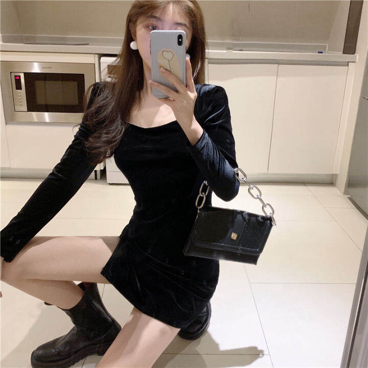 women-sexy-dress-slim-long-sleeve-backless-dress-short-a-line-dress-เดรส-ชุดเดรสสั้น-dm