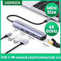 jianzhifen UGREEN ฮับ USB C USB ขนาดเล็ก USB ชนิด C 3.1ถึง4K อะแดปเตอร์3.0 RJ45 HDMI USB USB C Dock สำหรับ MacBook Pro MacBook Air 2020 PC ฮับ USB