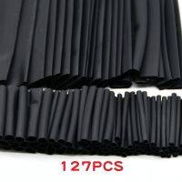 127 Pcs Black Heat Shrink Sleeving Tube Kit Electrical Connection Electrical Wire Wrap Cable Waterproof Shrinkage 2:1 Cable Management