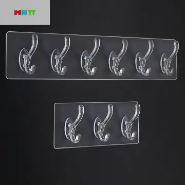 Home Decor Adhesive Sticker Transparent Sticky Hook Wall Hooks Hanger 3/5/6  Rows