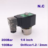 hjk♠  200bar/100bar 2 way water high pressure solenoid valve 1/4  12V Orifice 1.2mm/2mm N.C SPG stainless steel car wash pump