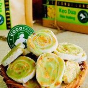 HCMKẹo Dừa nướng Dứa Đậu Phộng cuộn bánh tráng Cocofarm bịch 300g