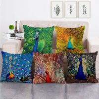 【CW】✳✇☏  New Graceful Peacock Print Multicolors Hand Painted Pillows Sofa Couch Throw