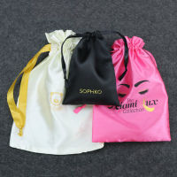 Satin Hair Bags Packaging Bundle Silk Drawstring Pouch for Jewelry Cosmetic Party Gift Sachet Shoe Cloth Storage Sack Print Logo