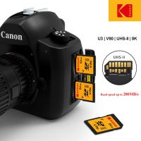 KODAK การ์ด SD V90 256G 280เมกะไบต์/วินาทีความเร็วสูง SDHC SDXC UHS-II V30 U3 C10 4K 8K Full HD วิดีโอการ์ดหน่วยความจำแฟลชเอ็กซ์ตรีมสำหรับกล้อง