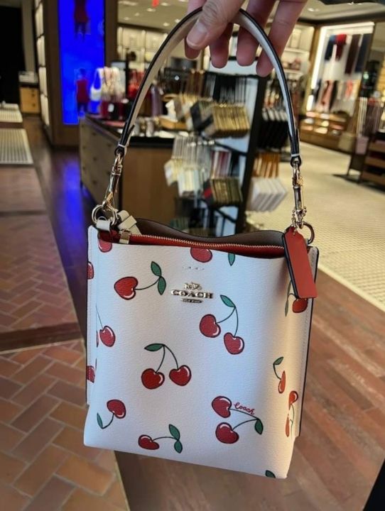 Coach Mollie 22 Small Heart Cherry Print Bucket Handbag