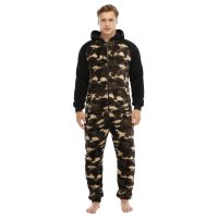 Mens Long Sleeve Printed Jumpsuit Zipper Hood Pyjamas Kigurumi Sleepwear Overalls Nightwear With Pockets Bodysuit *8