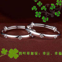 T-B Four-Leaf Clover เด็ก Silver-Plated สร้อยข้อมือเด็กทารกเต็มดวงจันทร์เต็มรูปแบบปีของขวัญแบบดั้งเดิมเครื่องประดับข้อเท้าแหวน,เหมาะสำหรับทารกอายุ0-6เพื่อสวมใส่สร้อยข้อมือ,กำไลปรับ