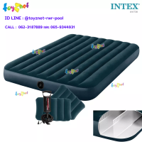 Intex ส่งฟรี ที่นอนเป่าลม แค้มป์ แคมป์ปิ้ง ปิคนิค 5 ฟุต (ควีน) 1.52x2.03x0.25 ม. รุ่น 68765/64736 + หมอน 2 ใบและที่สูบลมดับเบิ้ลควิ๊ก วัน