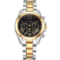 ⌚ยี่ห้อ Top Watch สำหรับผู้ชายนาฬิกาแฟชั่นสีทองปฏิทินนาฬิกาตกแต่งสายเหล็กกันน้ำแบรนด์ลำลองควอตซ์นาฬิกาข้อมือตาข่าย