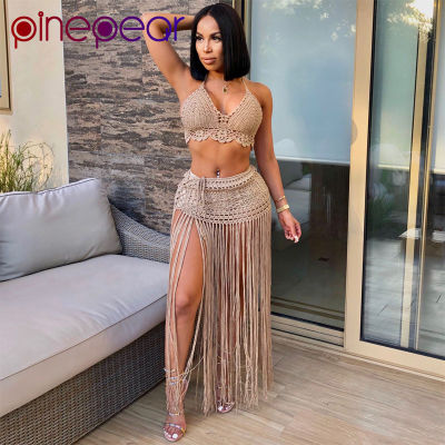 PinePear y Crochet Tassel Two Piece Skirt Set Beach Party Dress Womens  New Summer Pool 2 Pieces Matching Sets Wholesale