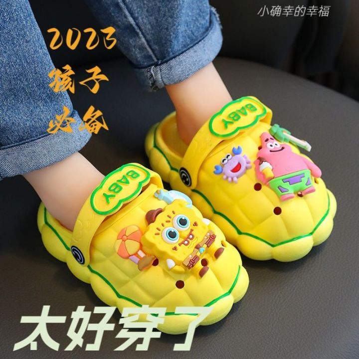 hot-sale-childrens-sandals-slippers-summer-hole-shoes-spongebob-baotou-cartoon-cute-soft-bottom-non-slip-wear-resistant-home