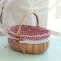 Basket Storage Wicker Woven Picnic Flower Willow Baskets With For Bread Fruit Handles Handheld Flowers Kitchen Vegetable Easter