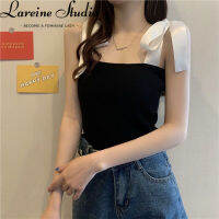 LAREINE สายเสื้อกล้ามคล้องคอผูกโบว์สำหรับผู้หญิงฐานยืดสายรัดทรงสลิมฟิต