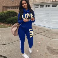 【DT】hot！ 2 Piece Set Outfit LOVE Print Neck Hoodies Sweatshirt Pants Tracksuit 2022 Large size Streetwear