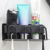 Toothbrush Holder Bathroom Toothpaste Storage Rack With Cup Holder Wall Mounted Razor Stand Organizer Shelf Bathroom Accessories