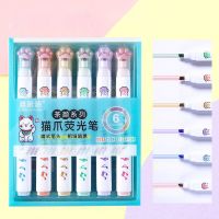6ชิ้นปากกาไฮไลท์กรงเล็บแมวน่ารักสีสะท้อนแสงคู่เครื่องเขียนน่ารัก12โรงเรียนปากกาหัวศิลปะเกาหลี