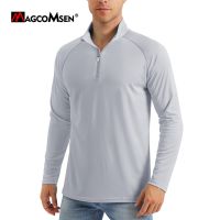 MAGCOMSEN UPF50 Mens T-shirt UV Sun Protection Long Sleeve Hiking Fishing Shirts Quick Dry 1/4 Zip Summer Pullover Workout Tops