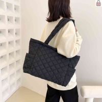 Autumn Winter Shoulder Handbags Rhombus Pattern Cotton Padded Top-handle Bag Solid Zipper Travel Purse for Women Girl