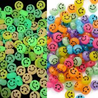 [♥️blythe♥️]50 Acrylic Smiley Face Round Flat Beads Scattered Beads DIY Handmade celet Jewelry Accessories