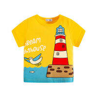 【cw】27kids Summer Boys T-shirts Tops Clothes Cartoon Whale lighthouse Children Round Neck Short sleeve Knitting Cotton 2 3 7years